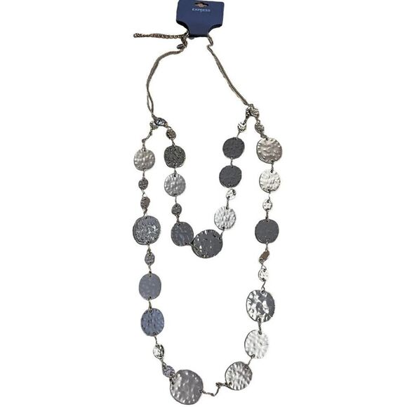 Express Gold Tone Double Layer Hammered Disc Statement Necklace NEW - Picture 1 of 11